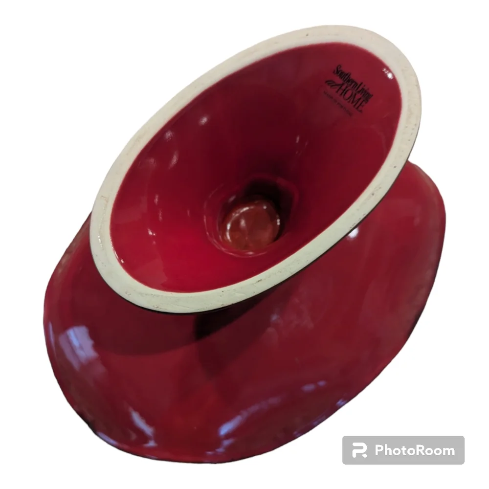 Retired Southern Living At Home Cinnabar Footed Oval Compote Stoneware Red